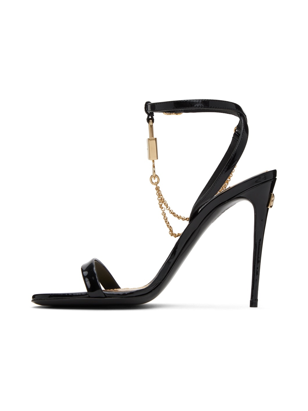 Black & Gold Padlock Heeled Sandals - 3