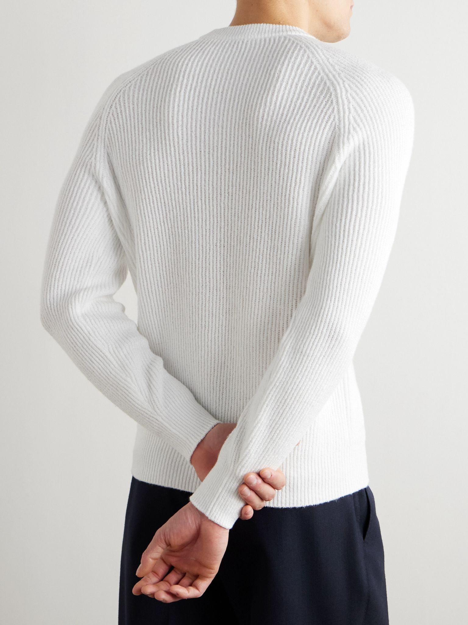 Ribbed Cotton Sweater White - 4