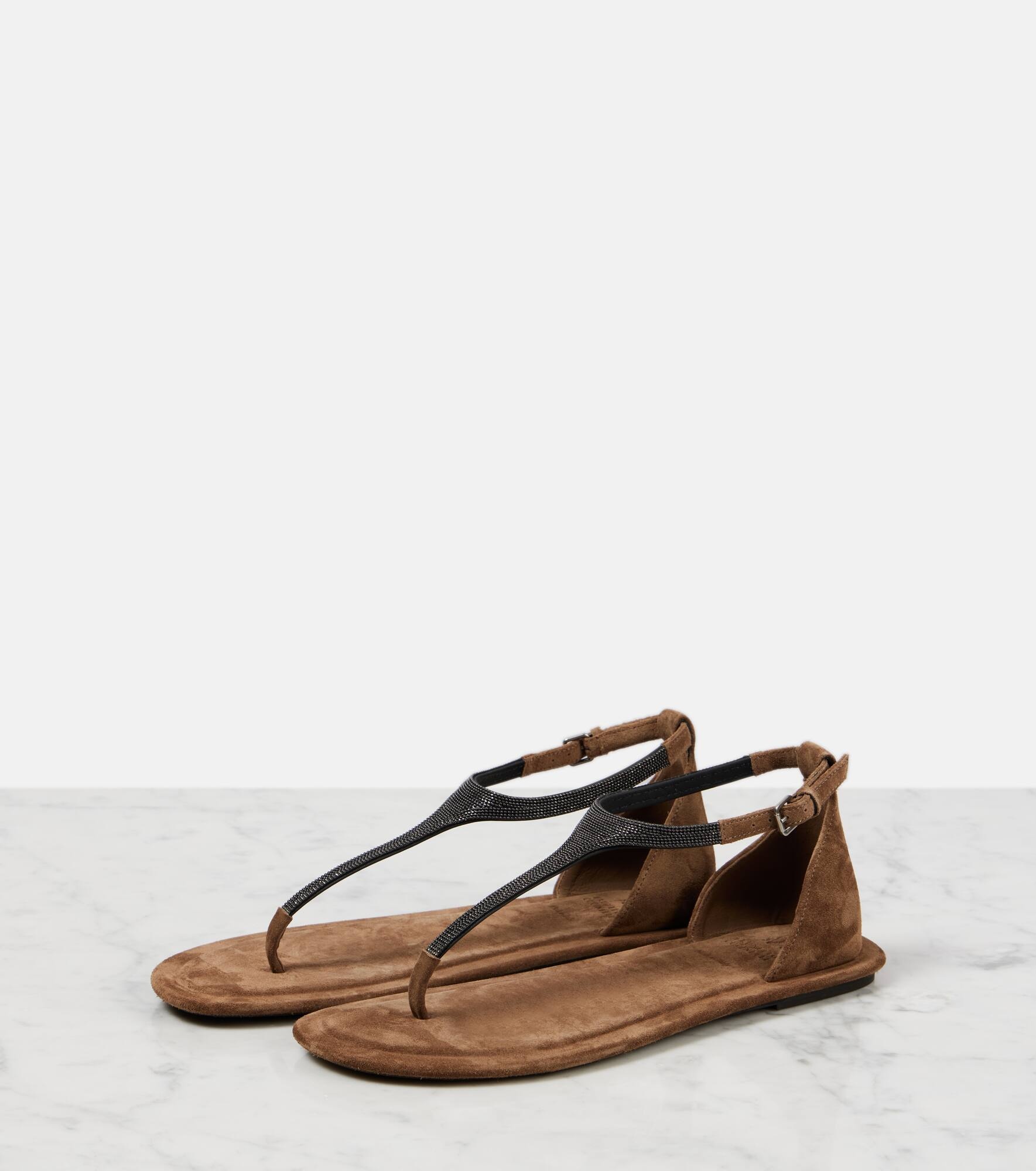 Embellished suede thong sandals - 4