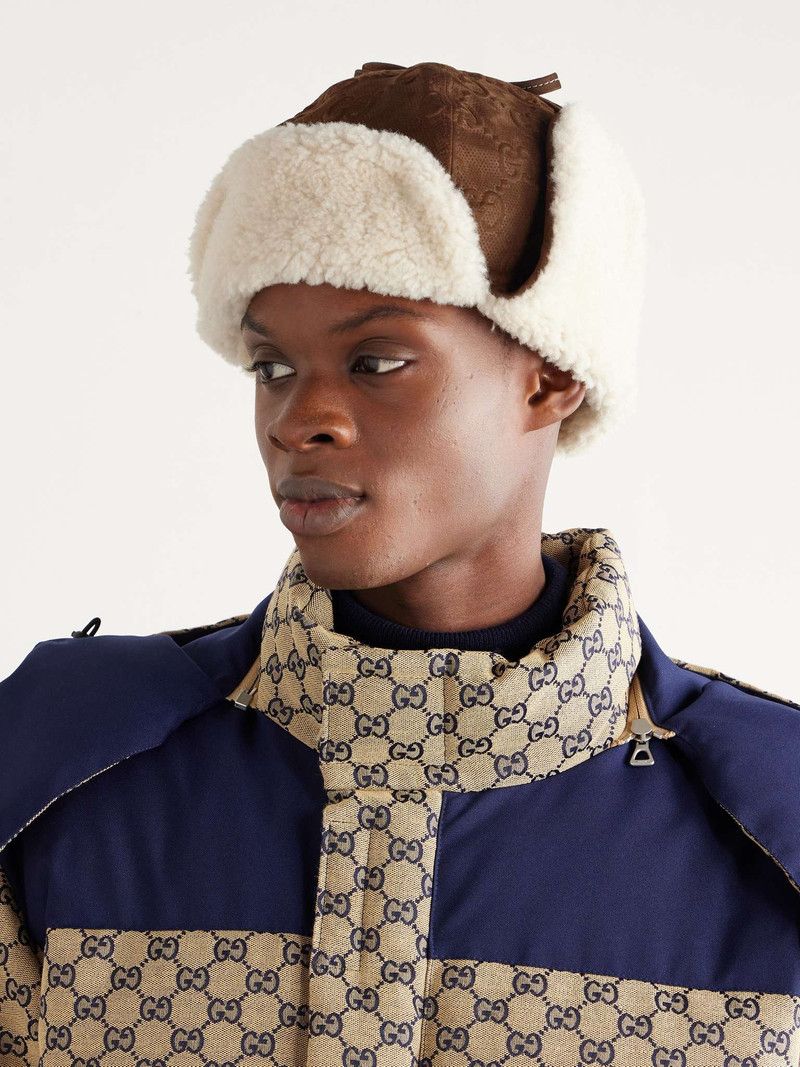Shearling-Lined Logo-Embossed Perforated Suede Trapper Cap 3