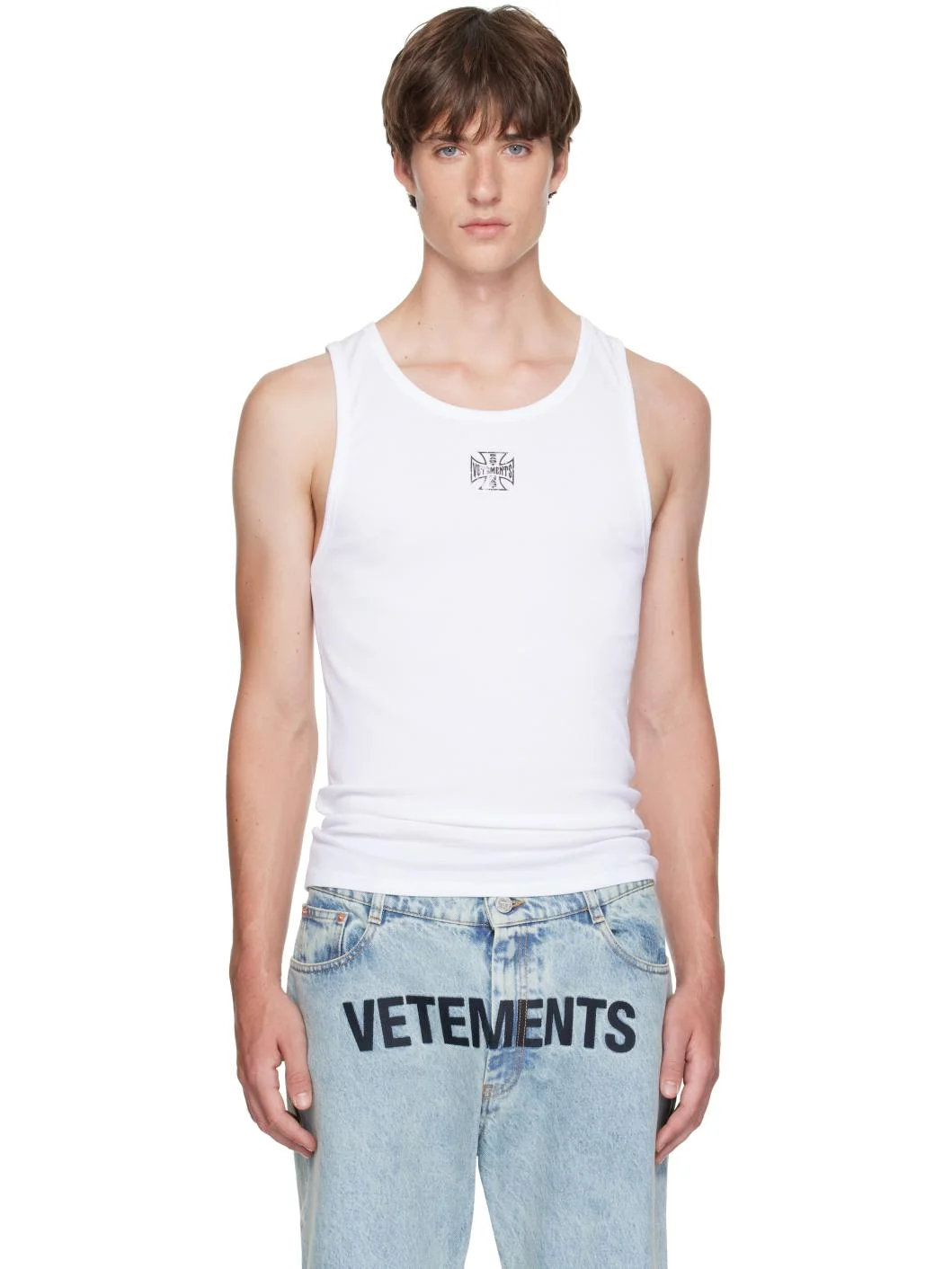 White Biker Cross Logo Tank Top - 1
