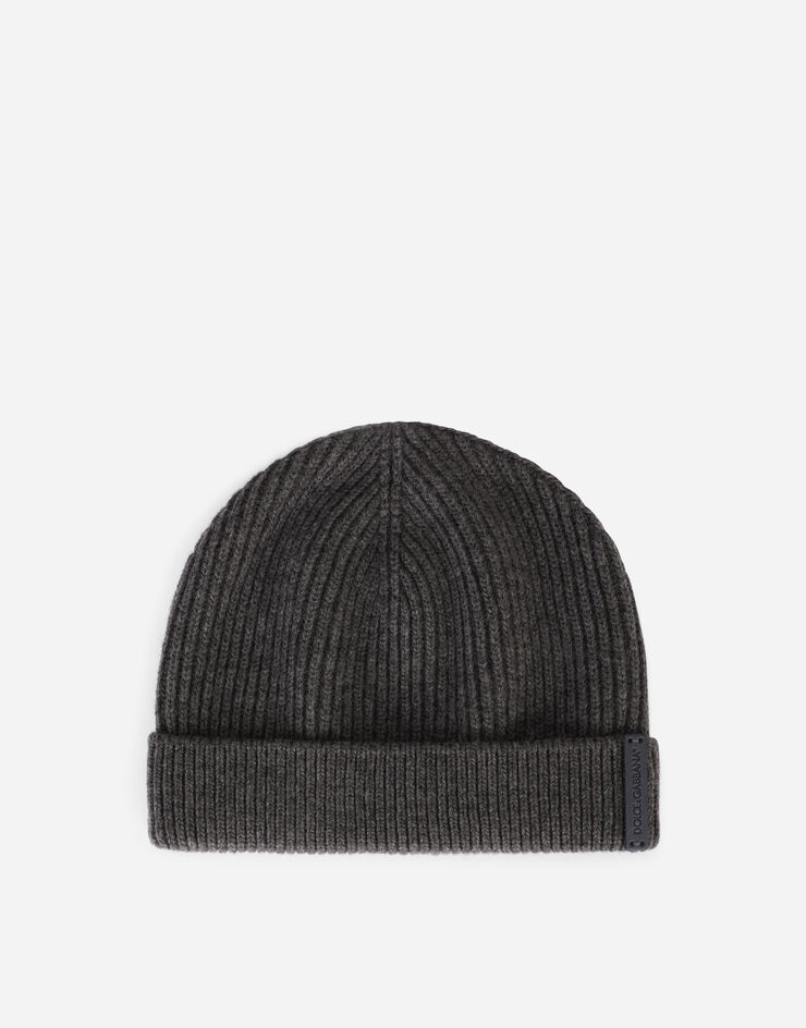 Knit wool hat with leather logo - 1