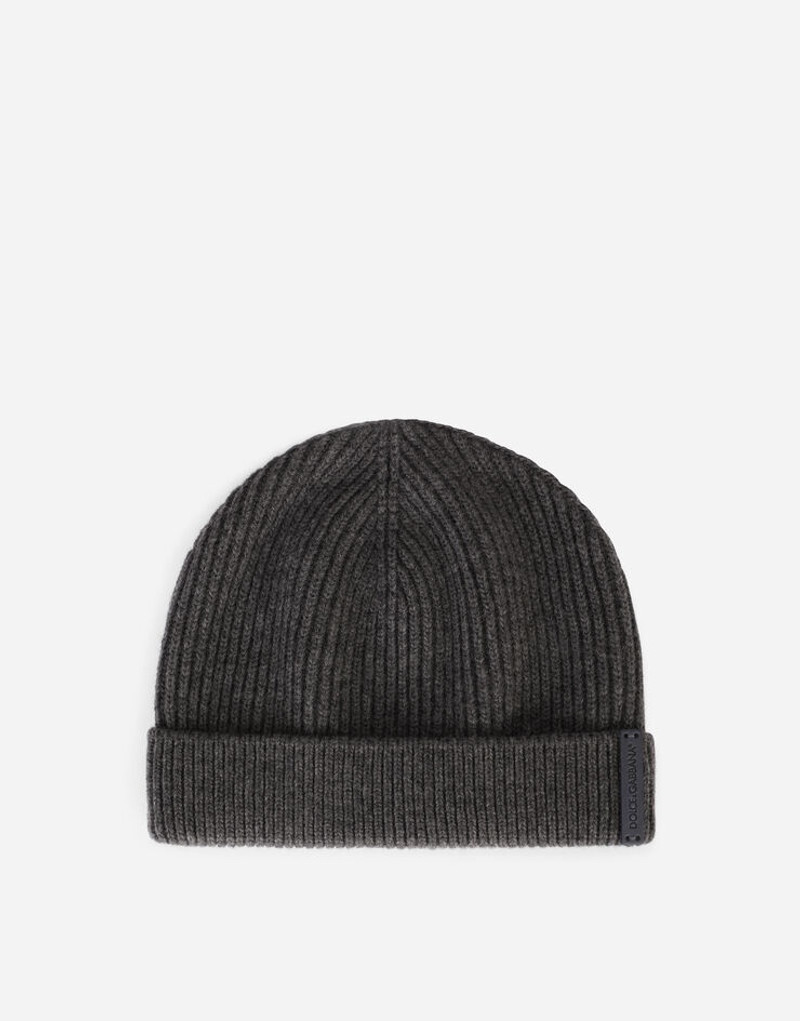 Knit wool hat with leather logo - 1