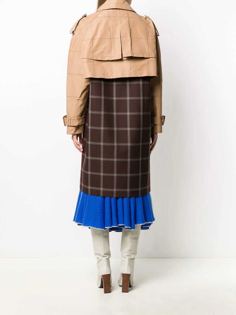 two-tone checkered trench coat - 4