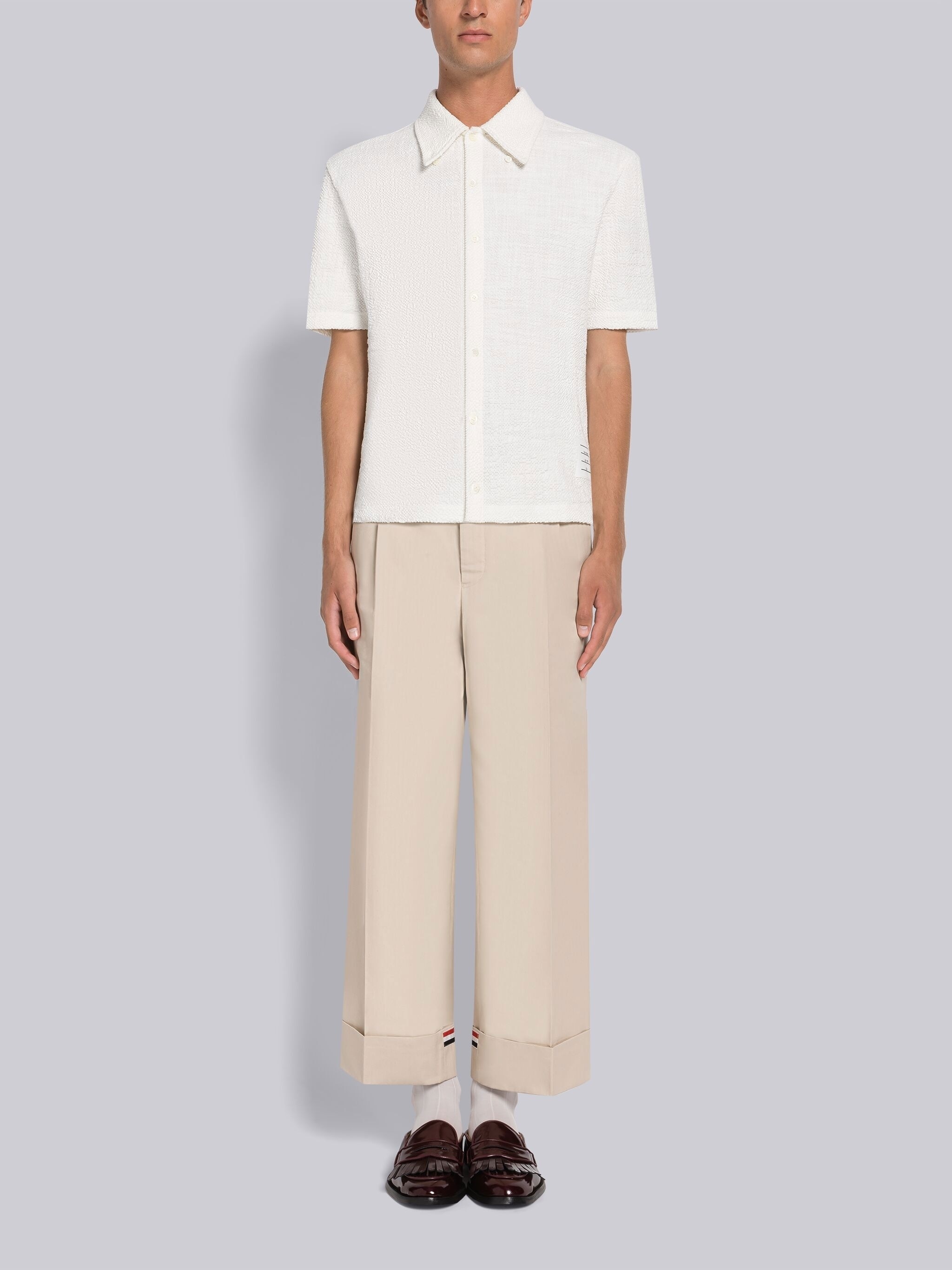 Solid Cotton Tweed Short Sleeve Shirt - 4