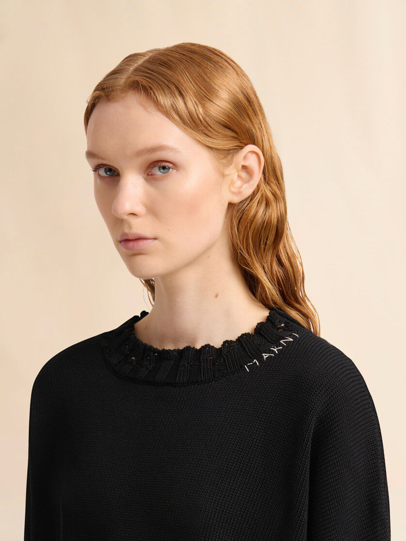 BLACK DISHEVELLED COTTON CROPPED JUMPER - 4
