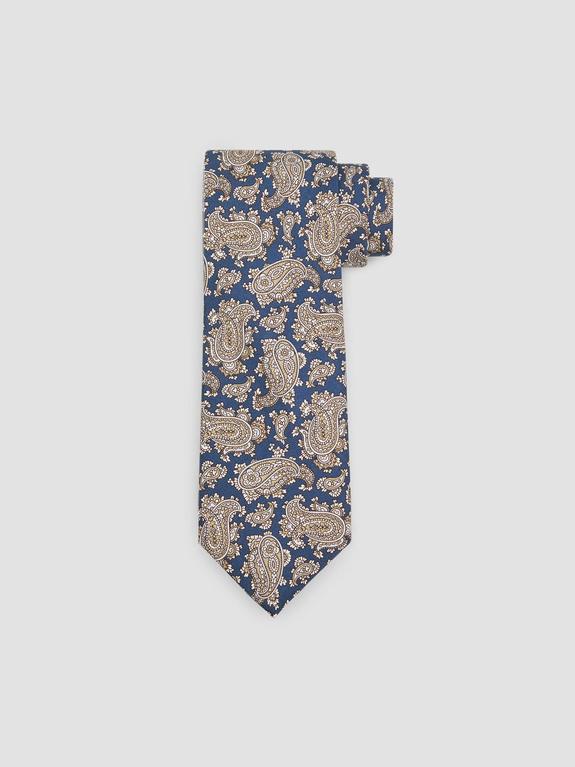 Men's Paisley Silk Tie - Royal Blue - 1