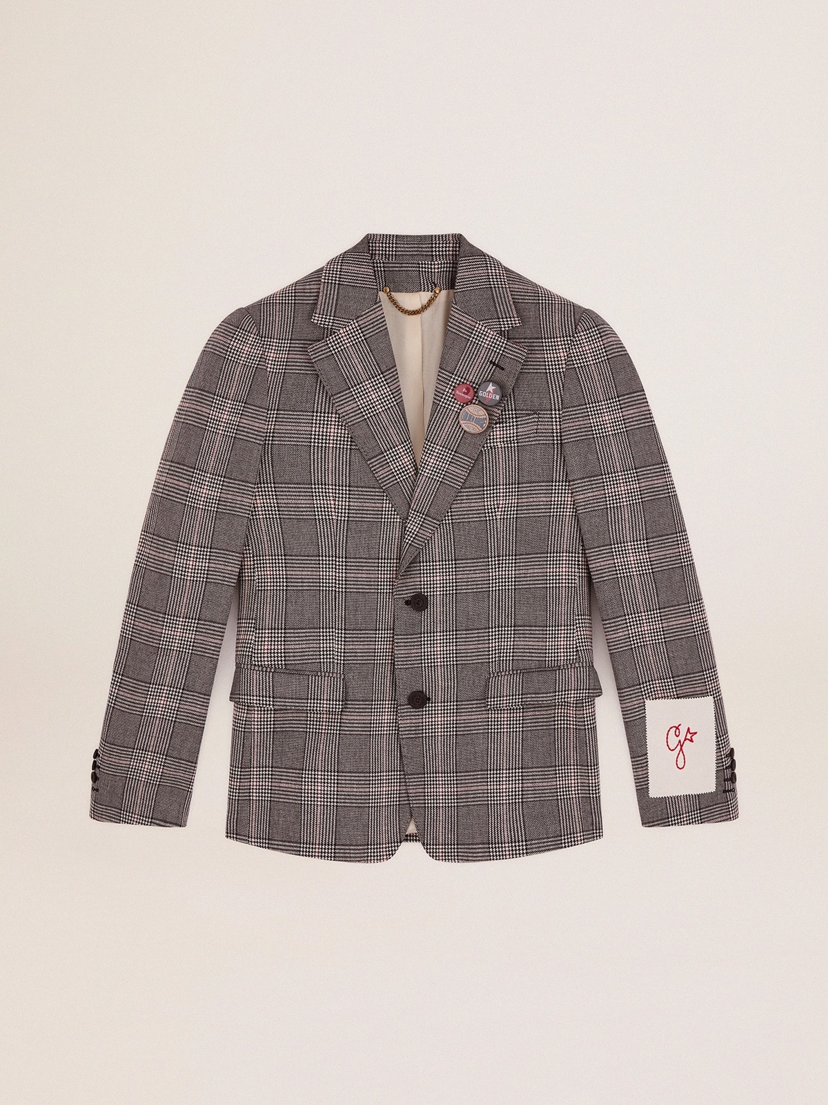 Men’s Golden Collection single-breasted blazer in gray and white Prince of Wales check - 1