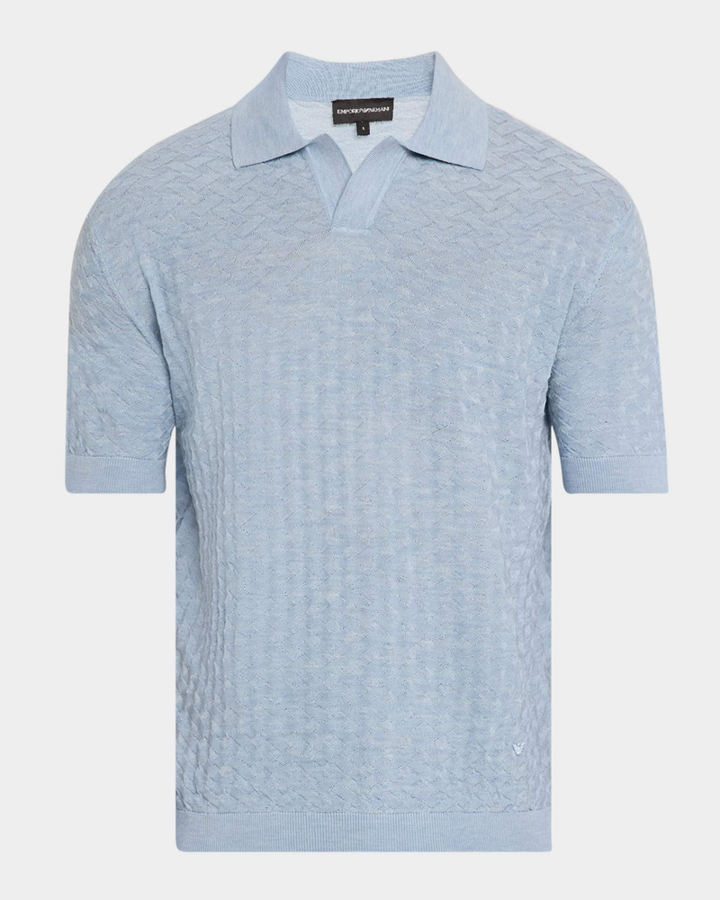 Men's Wool Johnny Collar Short-Sleeve Polo Sweater 2