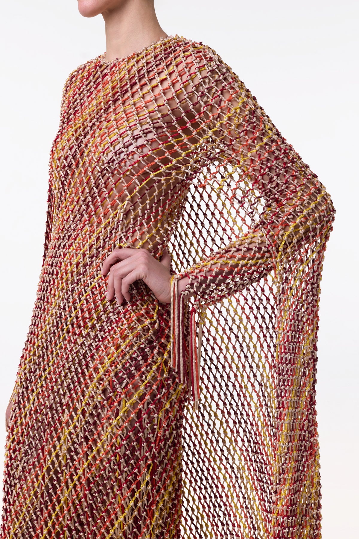 Matheia Fringe Macrame Maxi Dress in Multi Silk - 6