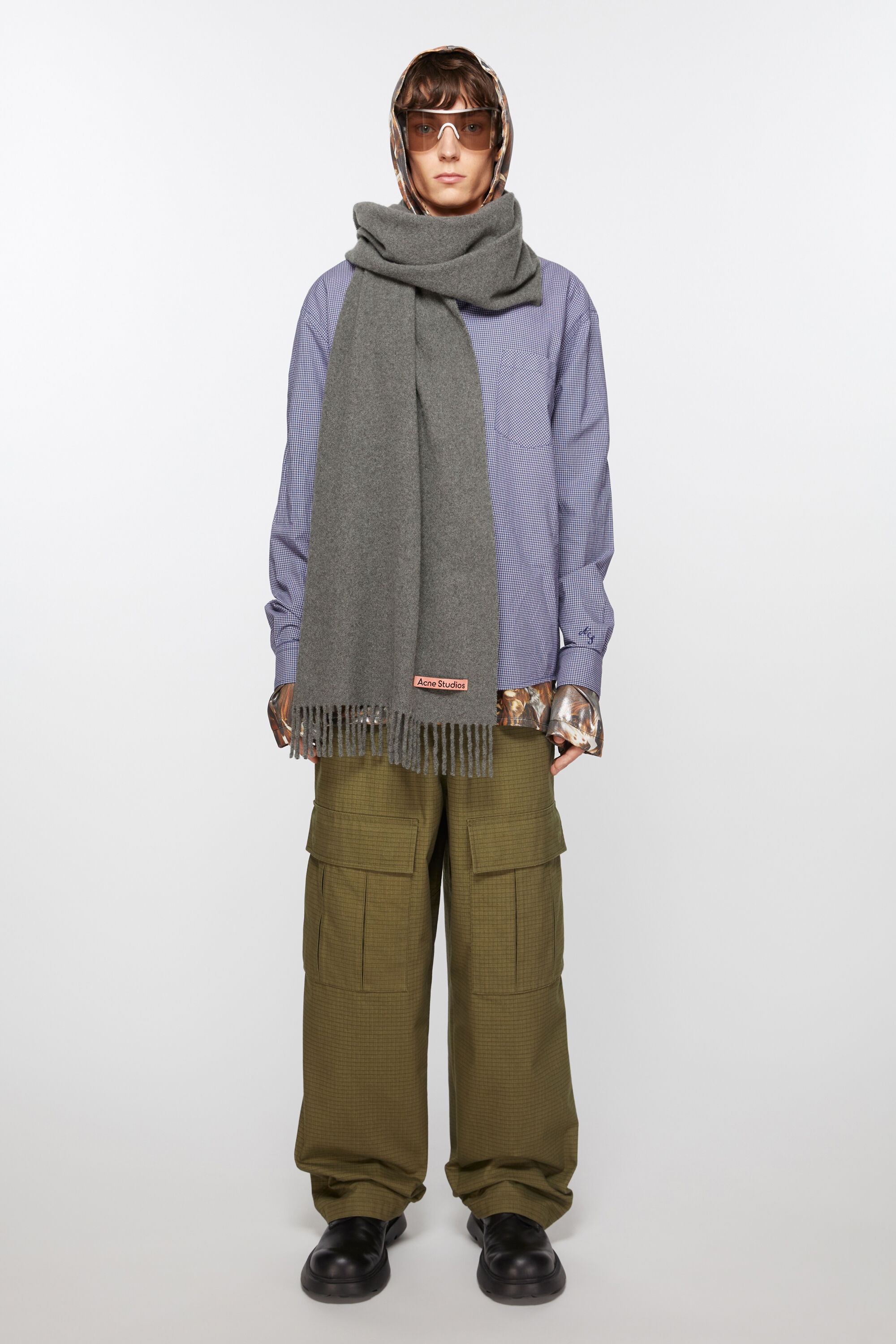 Cashmere fringe scarf - Narrow - Grey Melange - 3