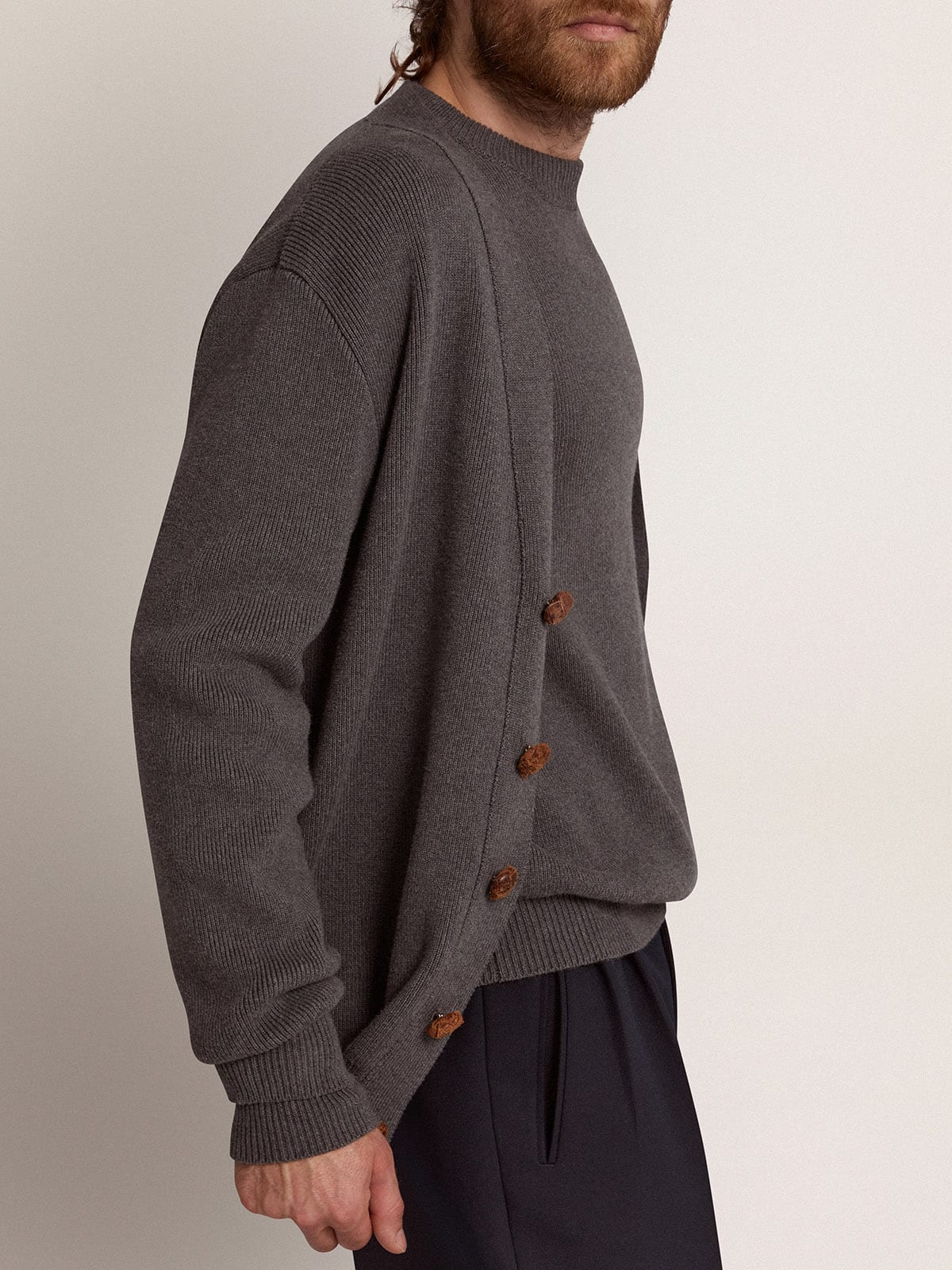 Men's cardigan in mélange gray cotton with logo on the back - 3