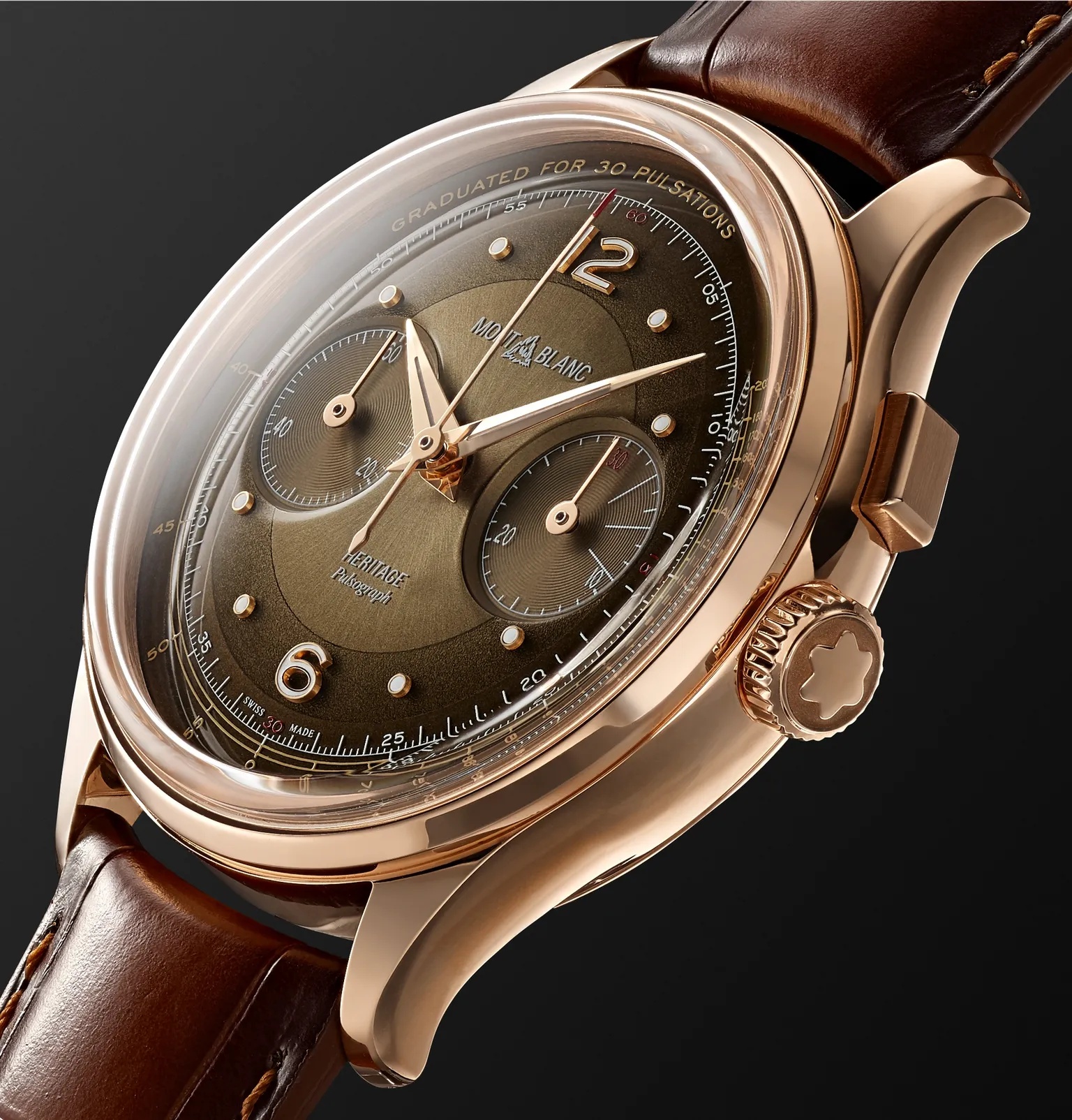 Heritage Pulsograph Limited Edition Hand-Wound Chronograph 40mm 18-Karat Rose Gold and Alligator Wat - 4