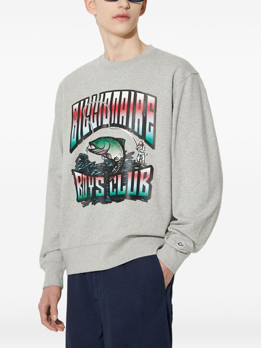 trout-print crew-neck sweatshirt - 2