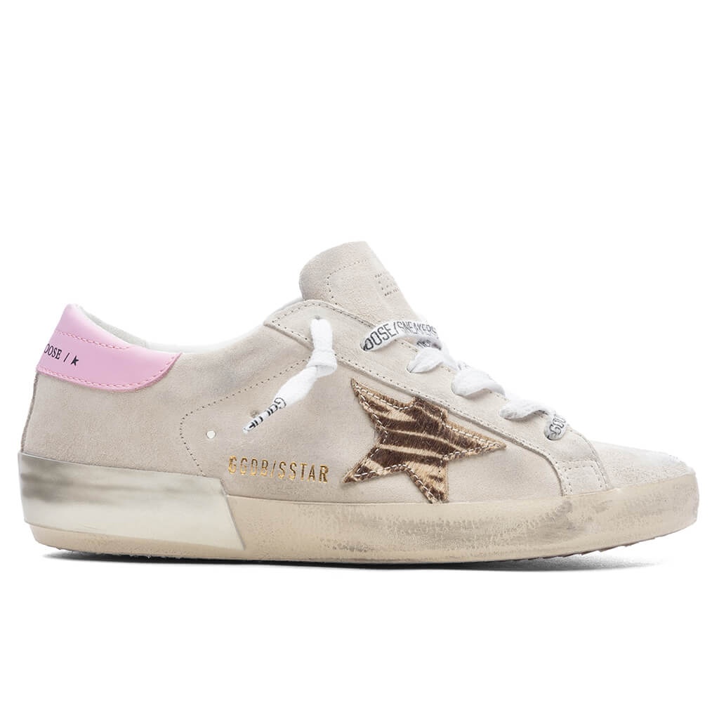 WOMEN'S SUPER STAR SUEDE UPPER ZEBRA PRINTED STAR - SEED PEARL/BUTTER BROWN ZEBRA/ORCHID PINK - 1