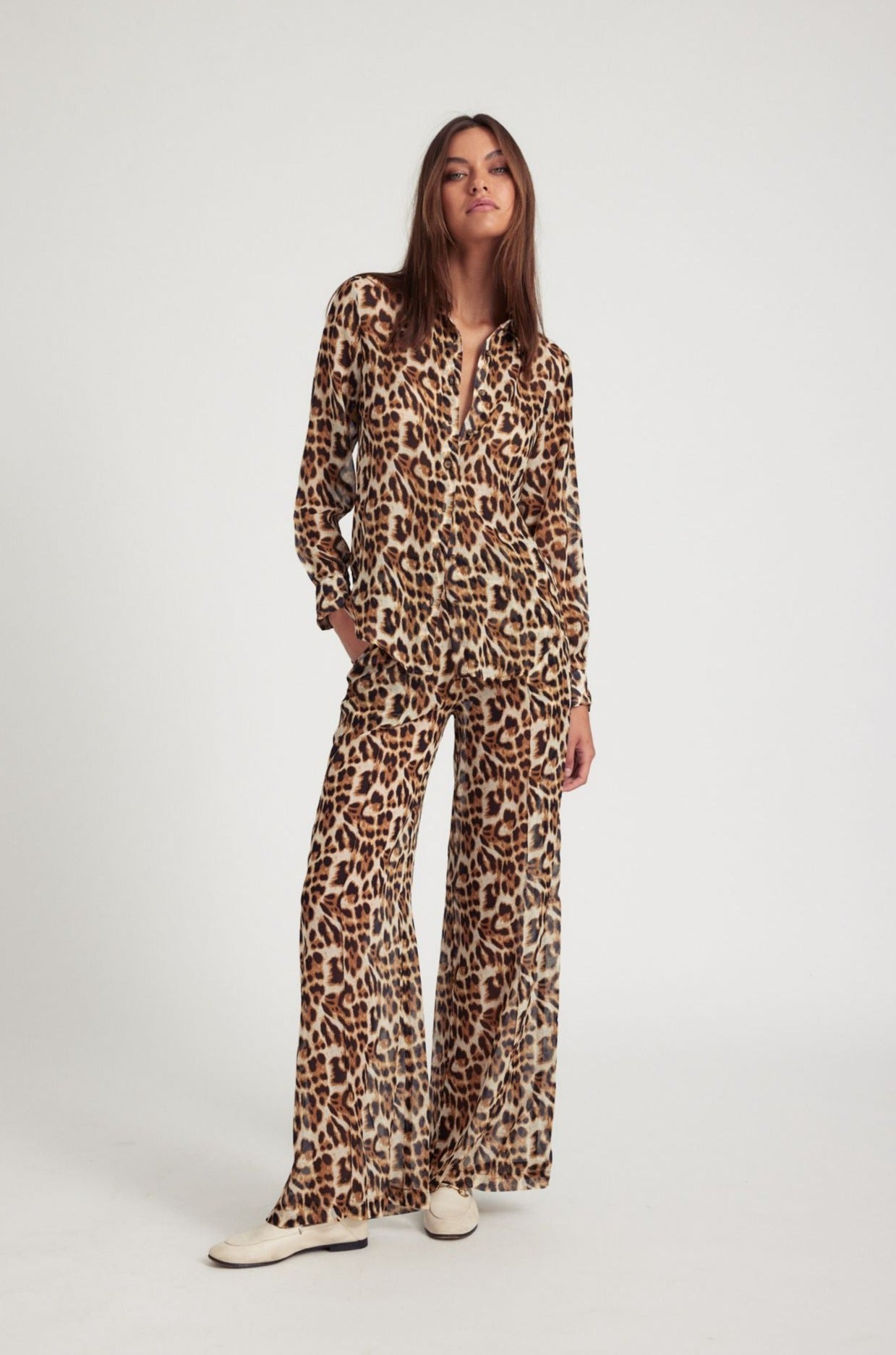 LEOPARD SILK WIDE LEG TROUSERS - 4
