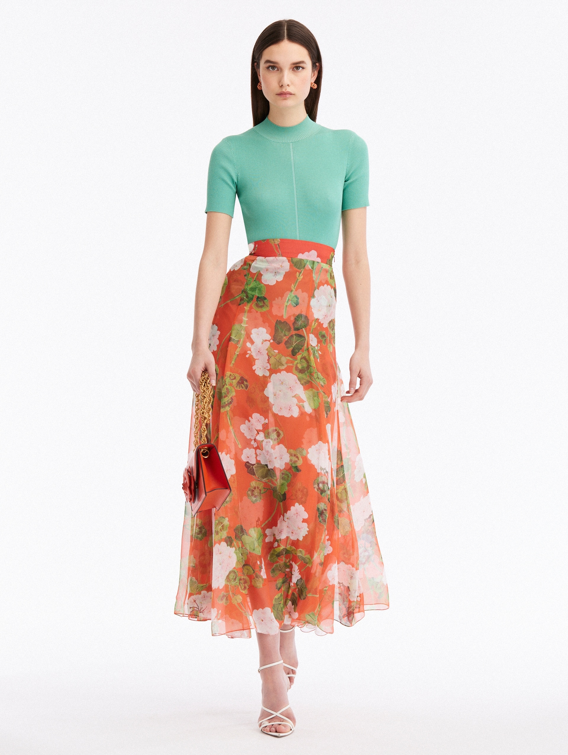 GERANIUM SILK CHIFFON MAXI SKIRT - 1