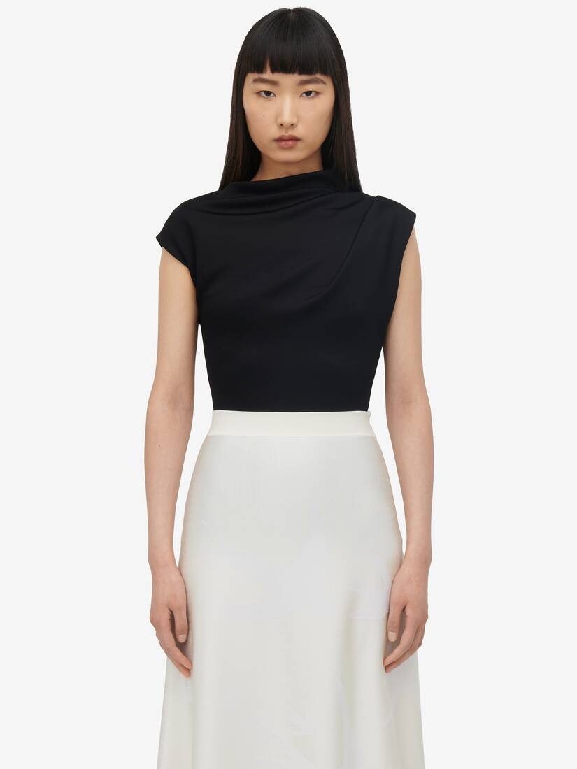 Women's Asymmetric Draped Top in Black - 1