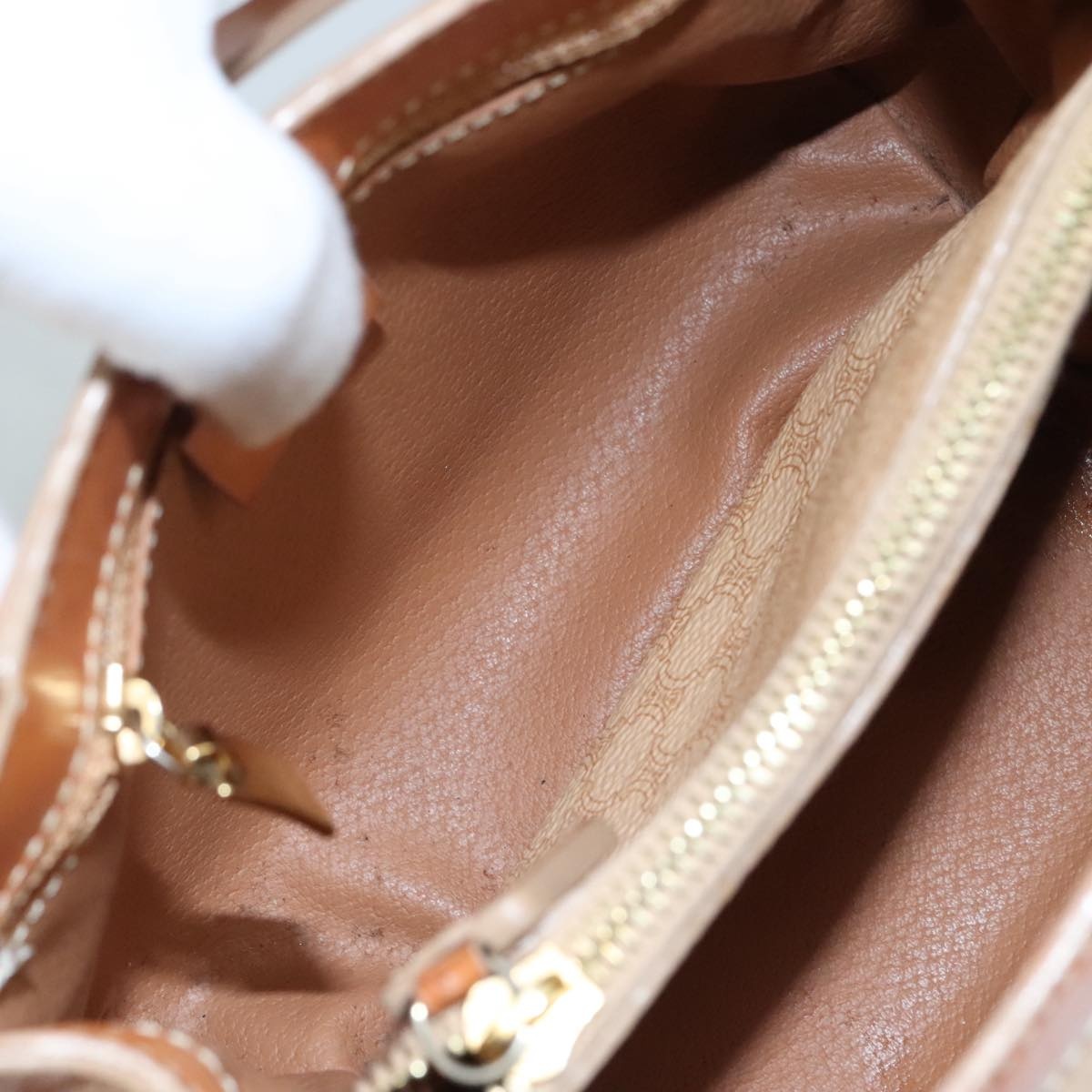 CELINE Macadam Canvas Hand Bag Pvc Leather Beige Brown Gold - 10