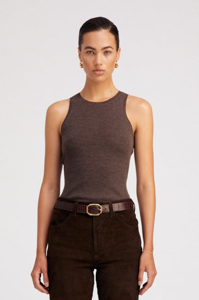 SPRWMN HEATHER BROWN ULTRA FINE CASHMERE RACER TANK outlook