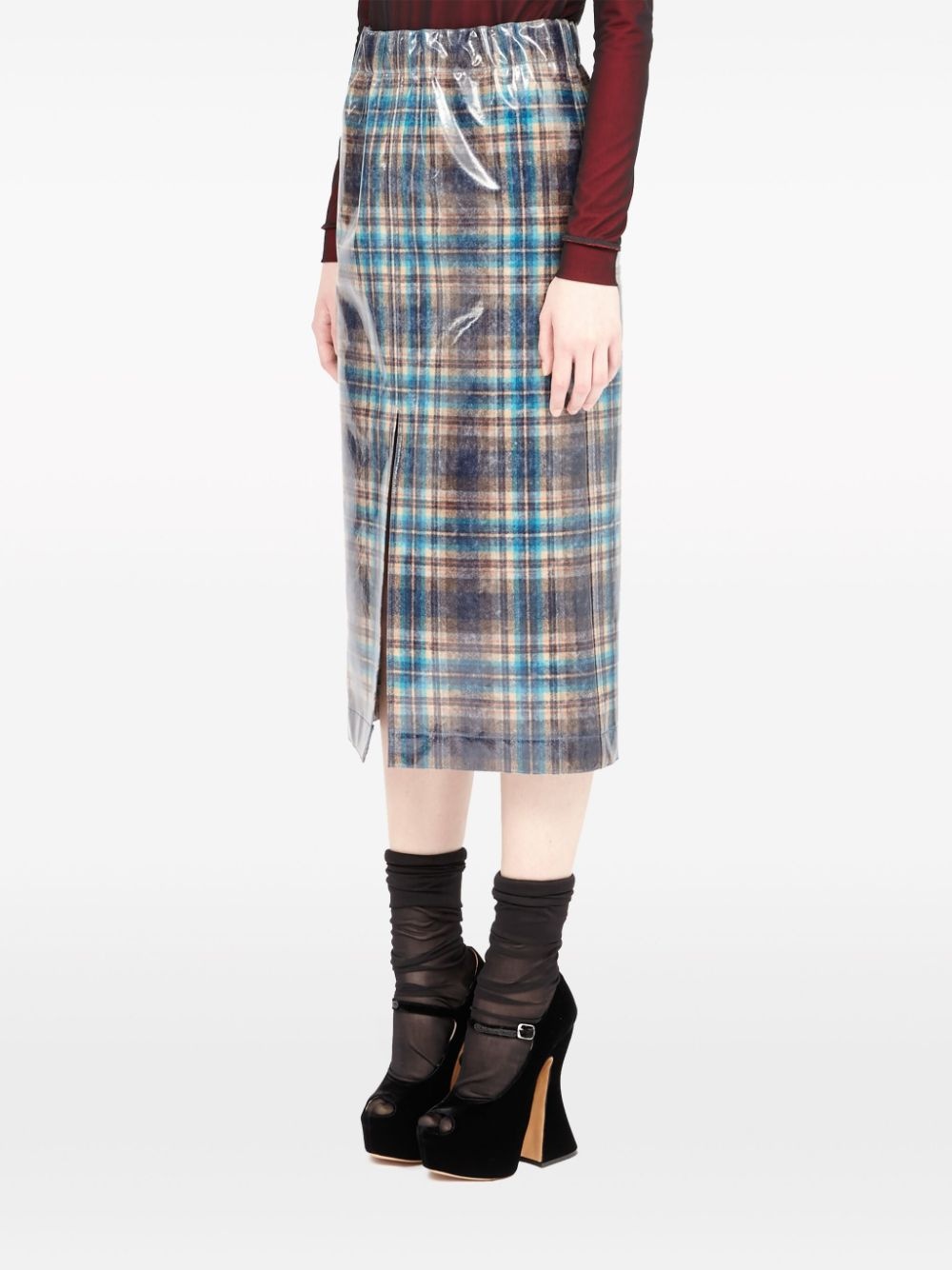 x Pendleton checked lacquered skirt - 4