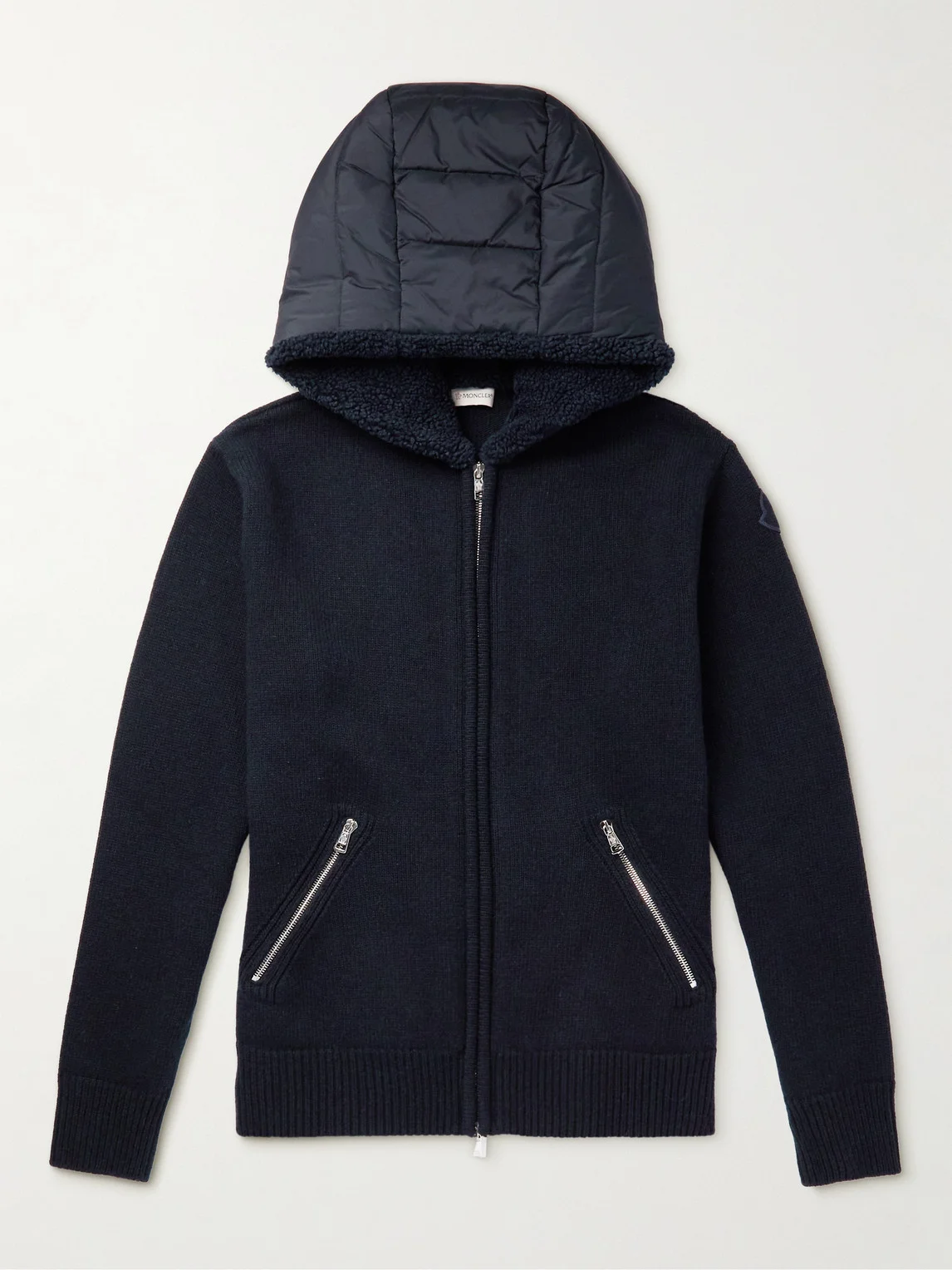 Shell-Trimmed Wool Zip-Up Hooded Sweatshirt - 1