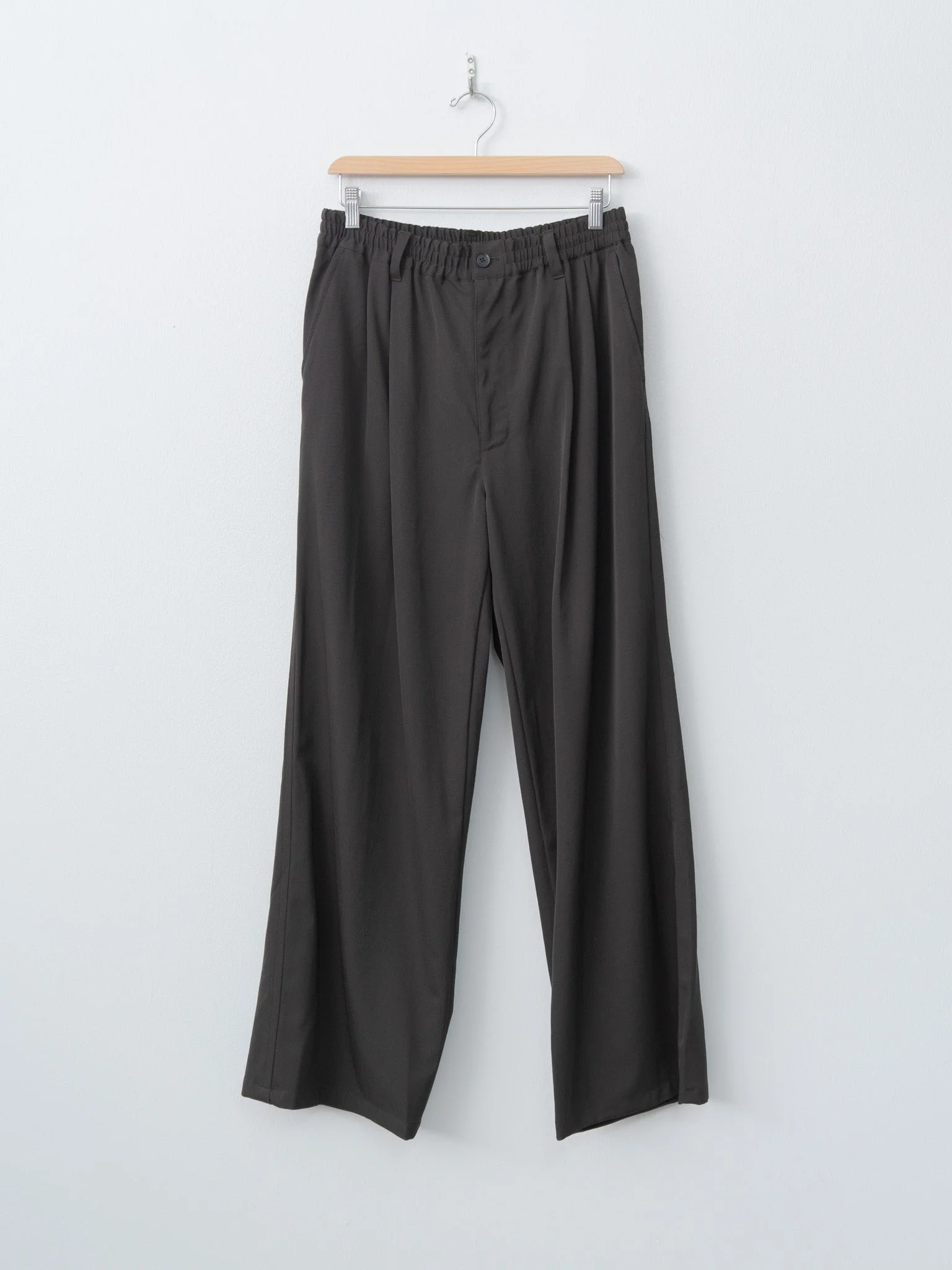 Wool Washer Twill 2pleated Wide-leg Easy Trousers - Brown - 1