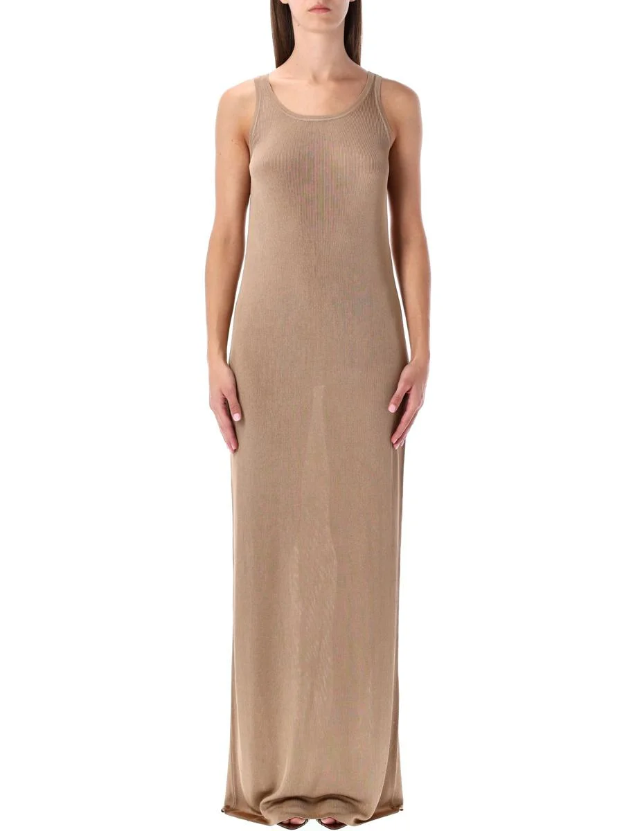 Saint Laurent Beige Rib-Knit Long Tank Dress - 1