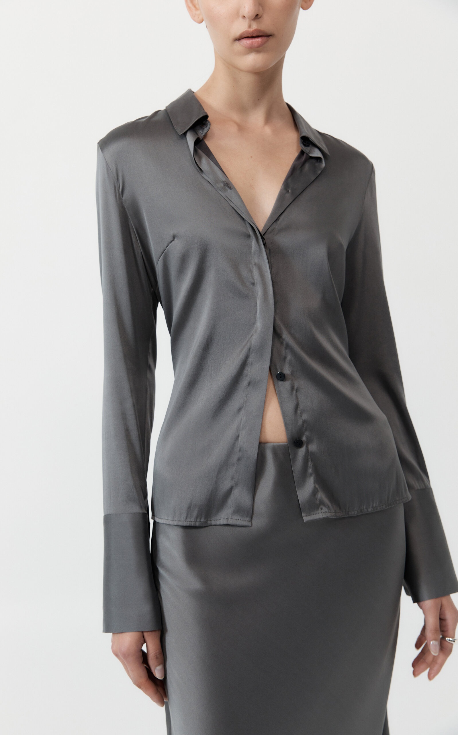 Silk-Blend Maxi Skirt dark grey - 5