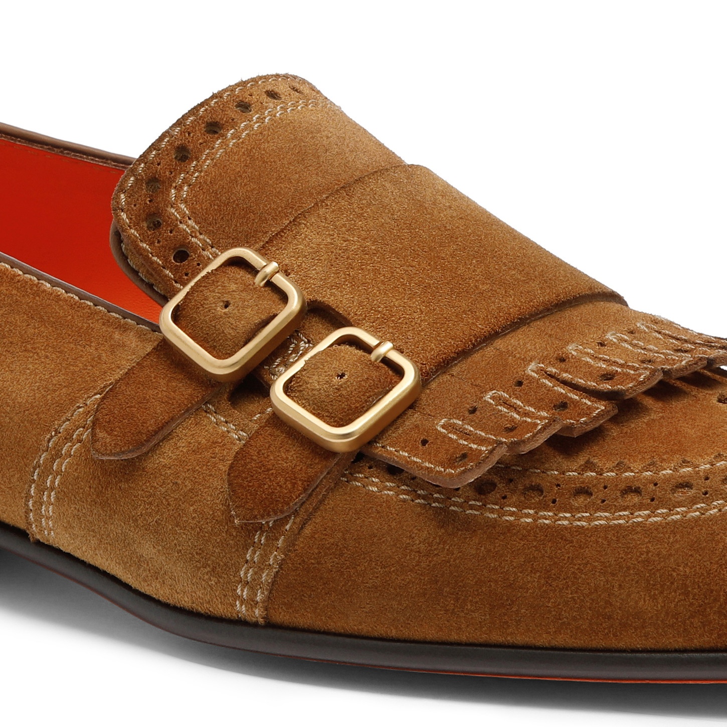 Men's brown suede double-buckle loafer with fringe - 6