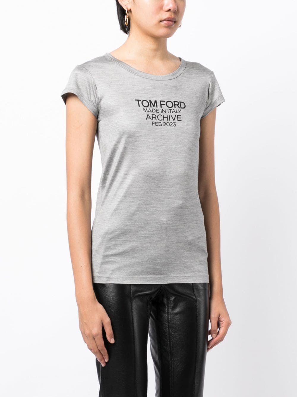 logo-print silk T-shirt - 3