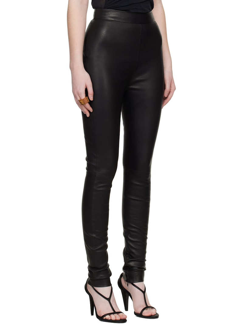 Black Zipped Lambskin Leggings 2