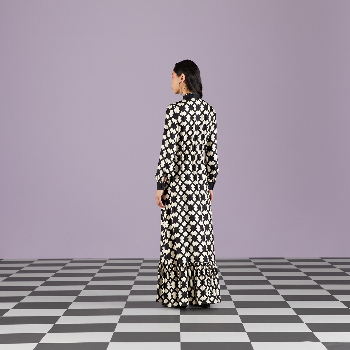 Rhombus tile print silk dress - 6