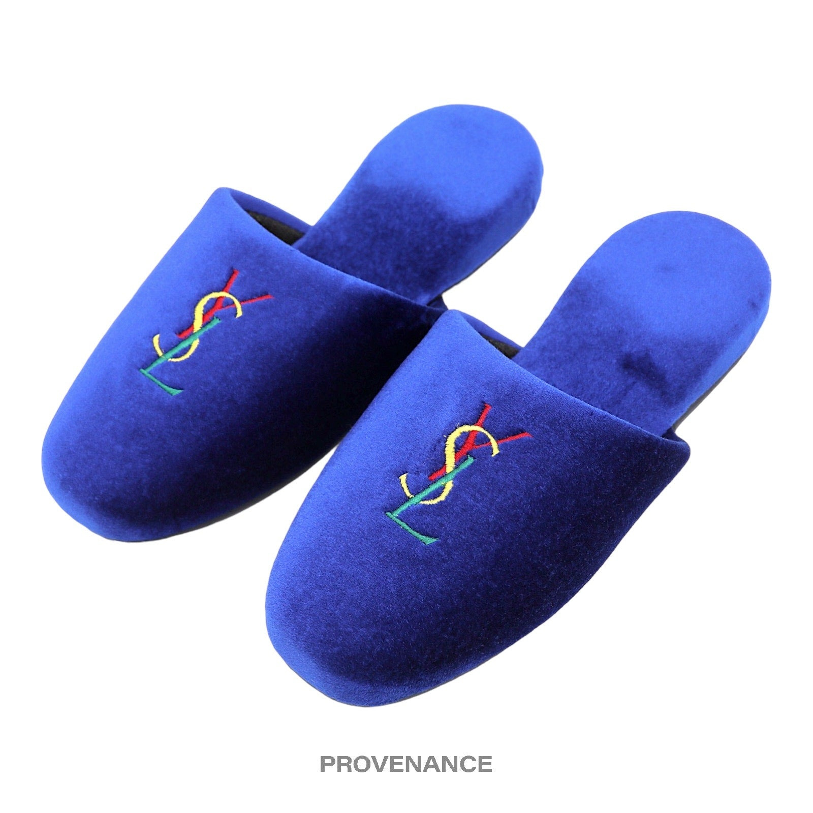 Yves Saint Laurent YSL Logo Slipper - Blue Velour - 4