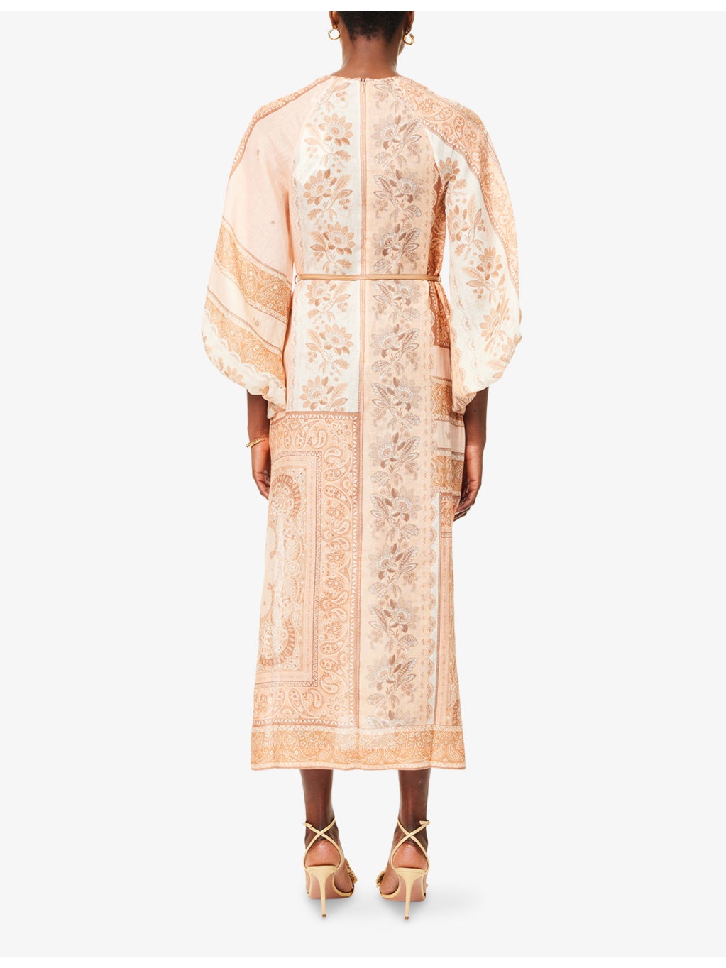 Lucky Balloon-Sleeves Linen Midi Dress - 4