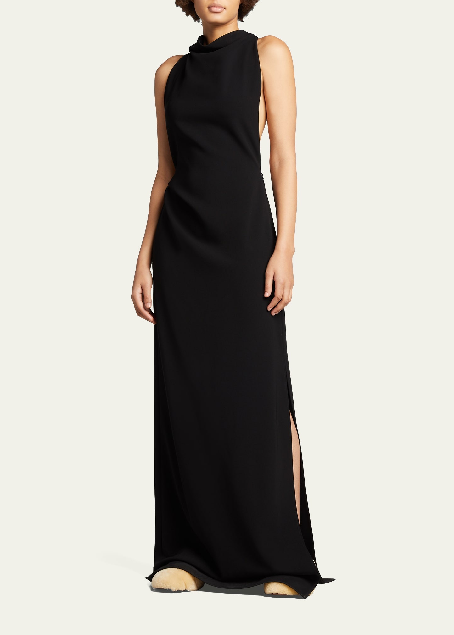 Halter-Neck Matte Crepe Backless Gown - 4