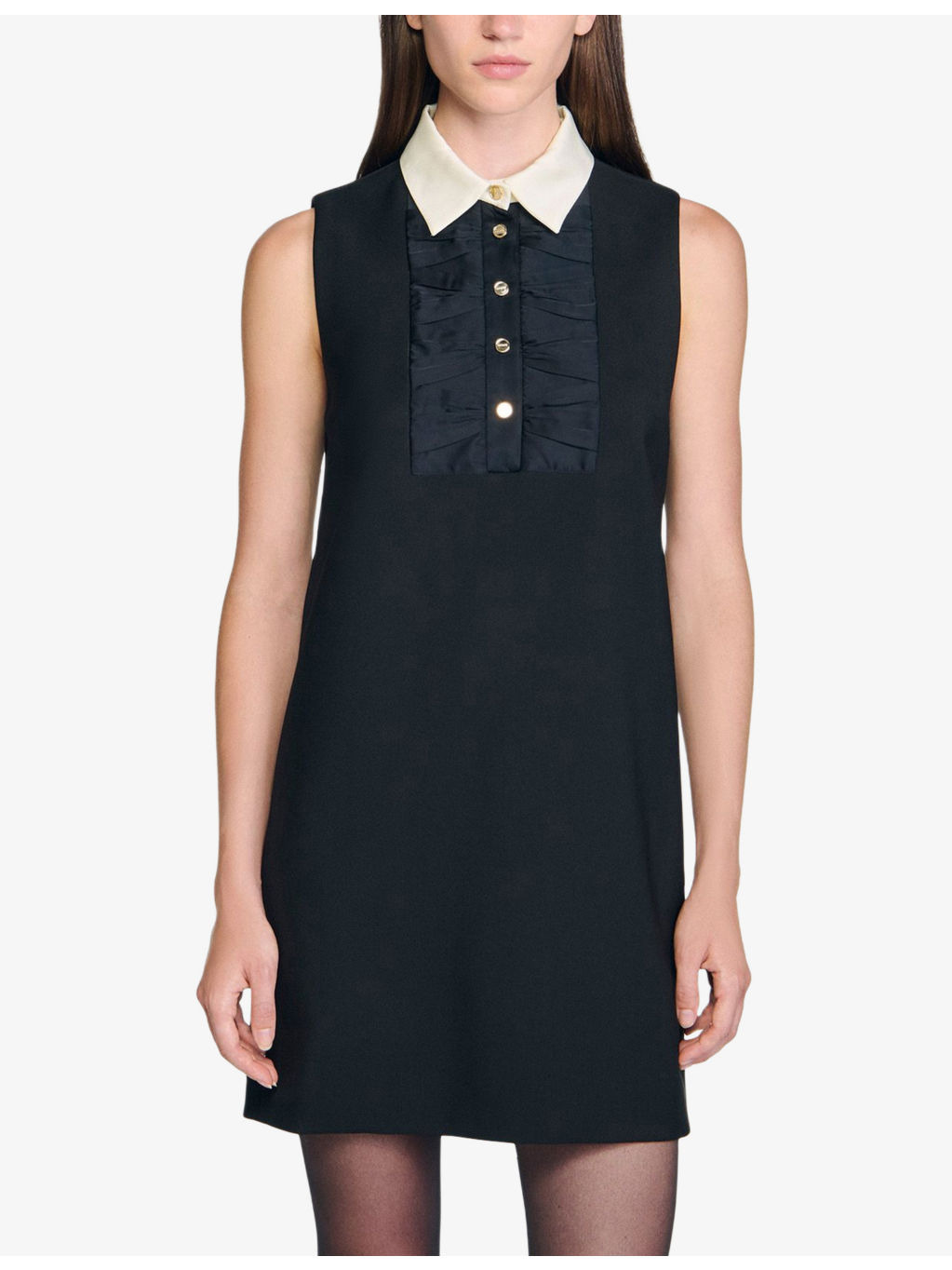 Contrast-Collar Sleeveless Stretch-Woven Mini Dress - 3