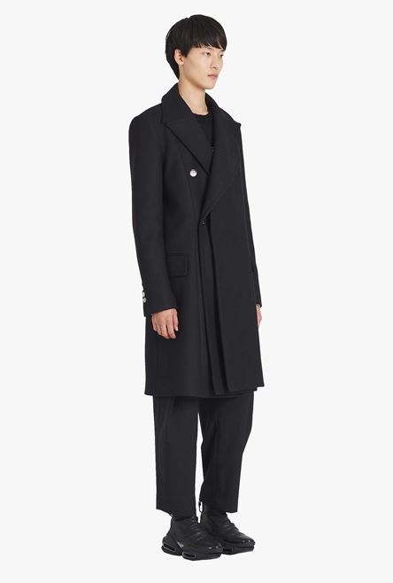 Long asymmetrical navy blue wool coat - 7