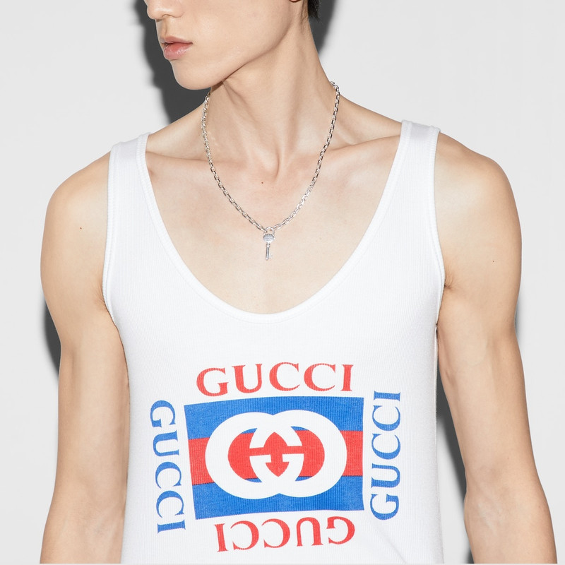 Rib cotton tank top with Gucci print 5