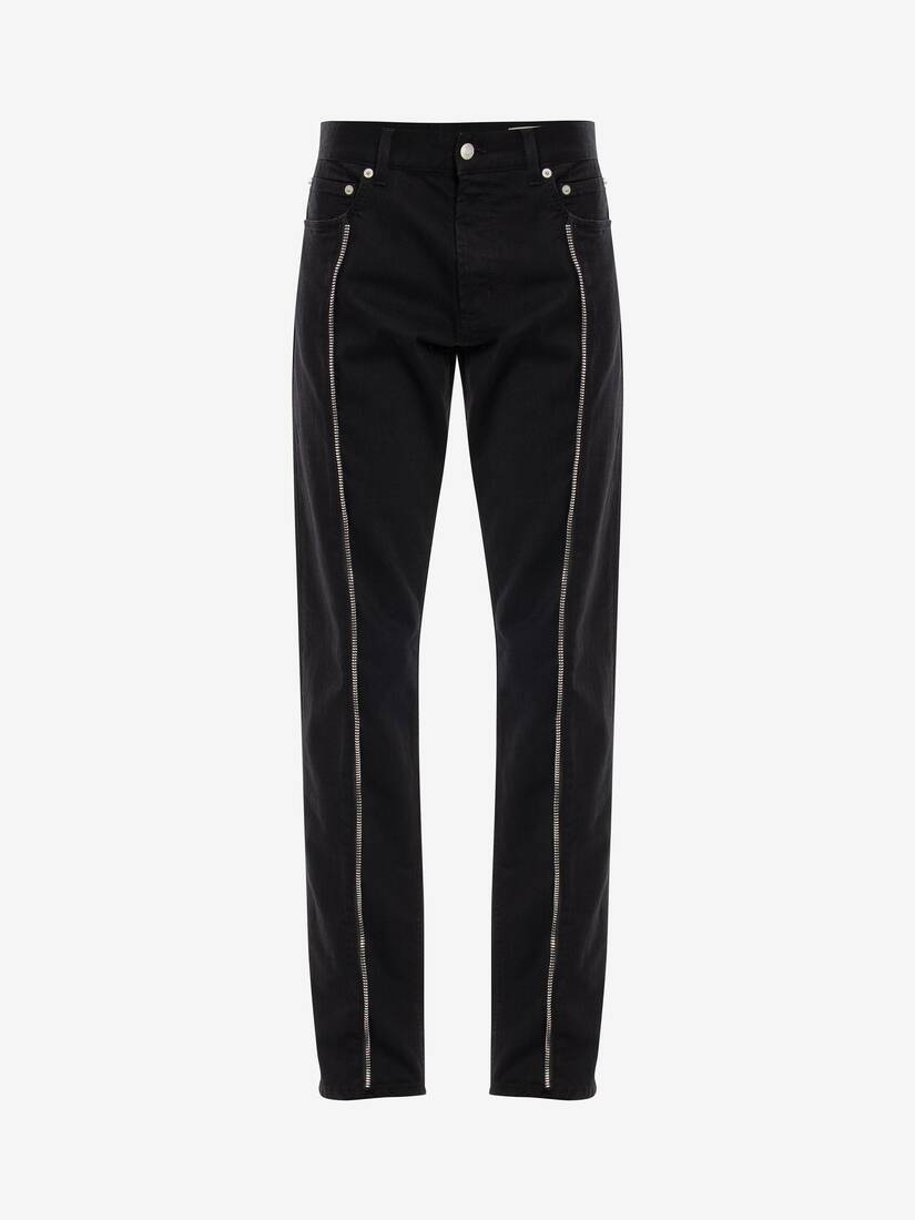 Zip Detail Denim Jeans in Black - 1