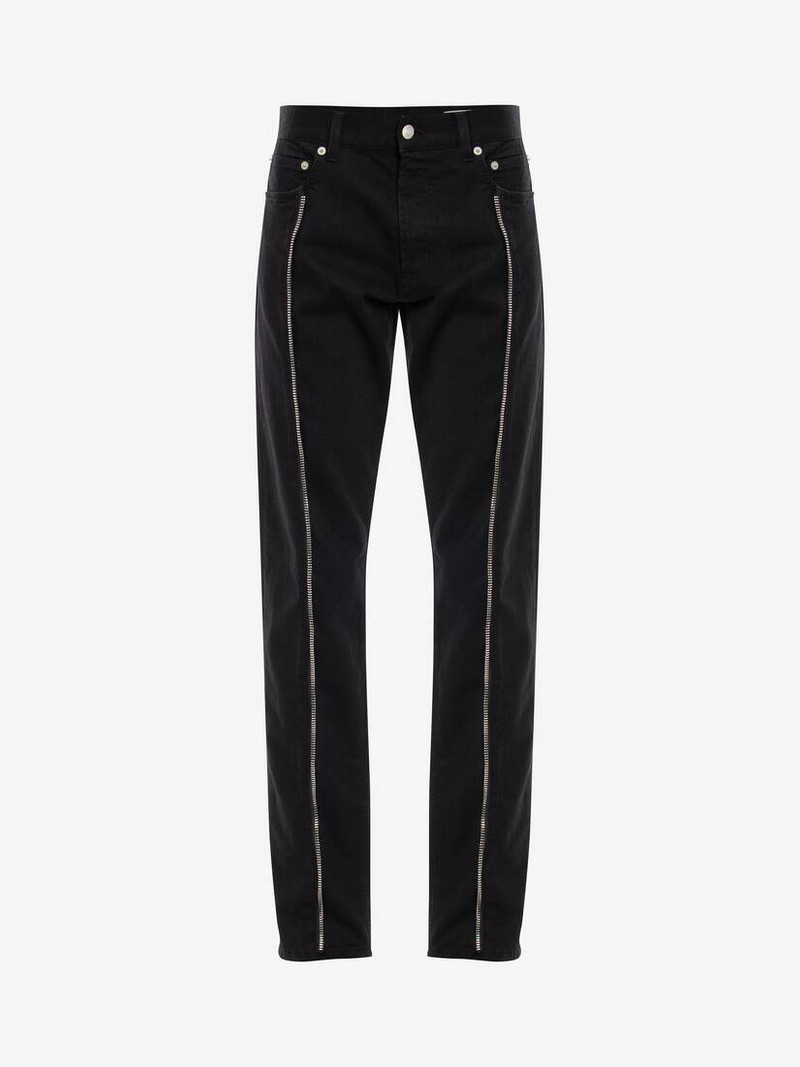 Zip Detail Denim Jeans in Black 1