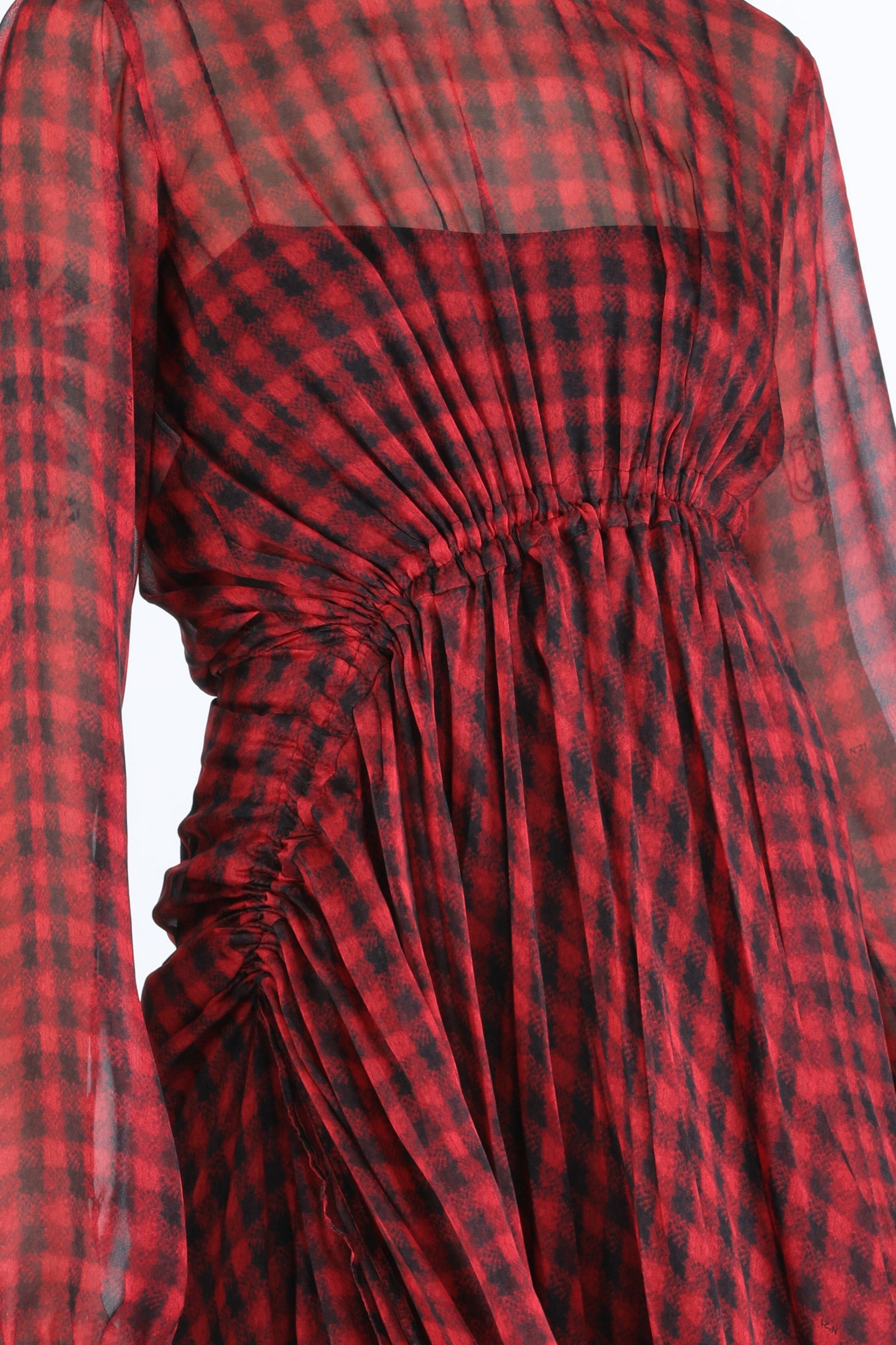 CHECKED GATHERED SILK MINI DRESS - 4