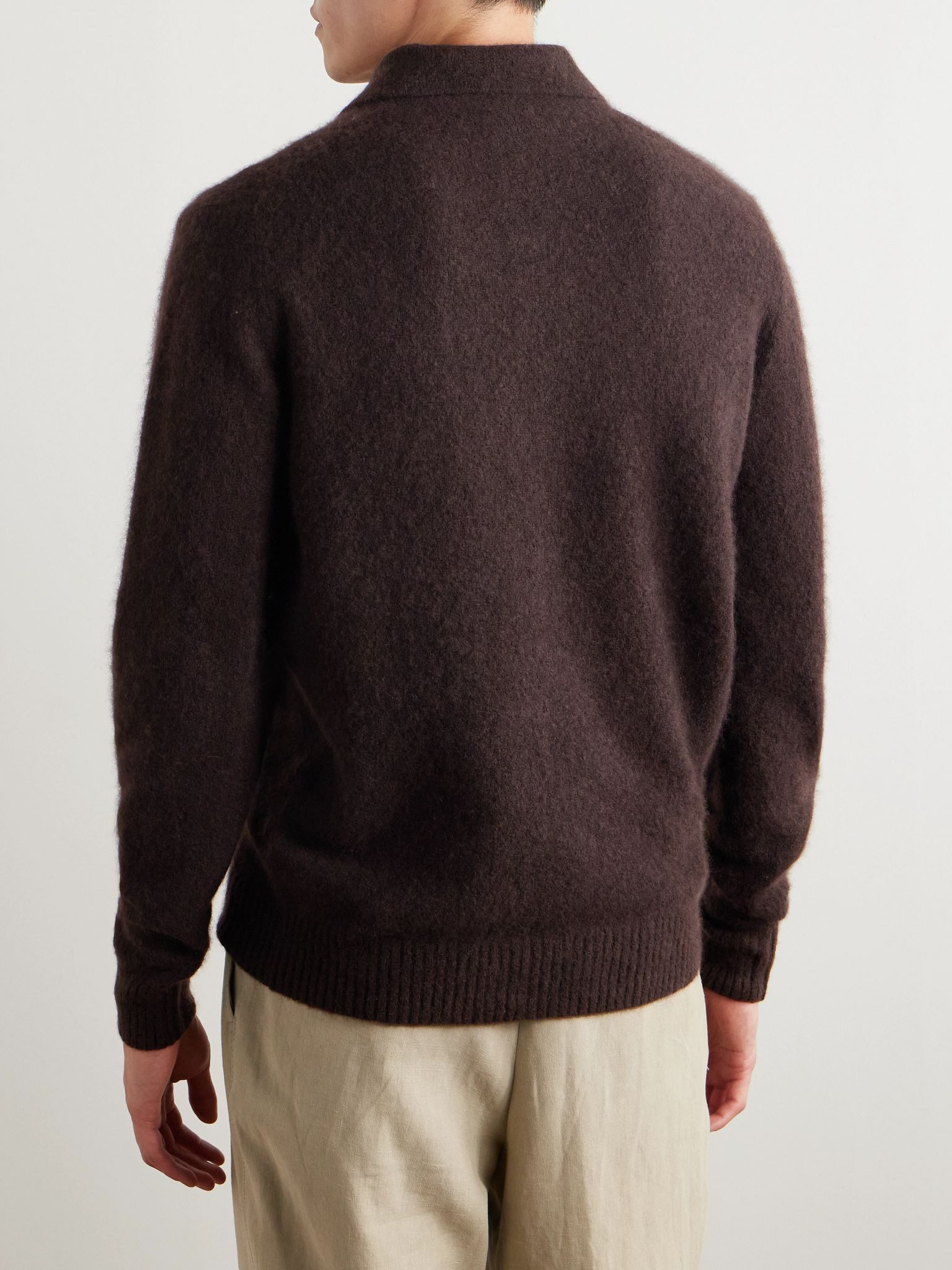 Brushed Cashmere-Blend Polo Shirt Brown - 3