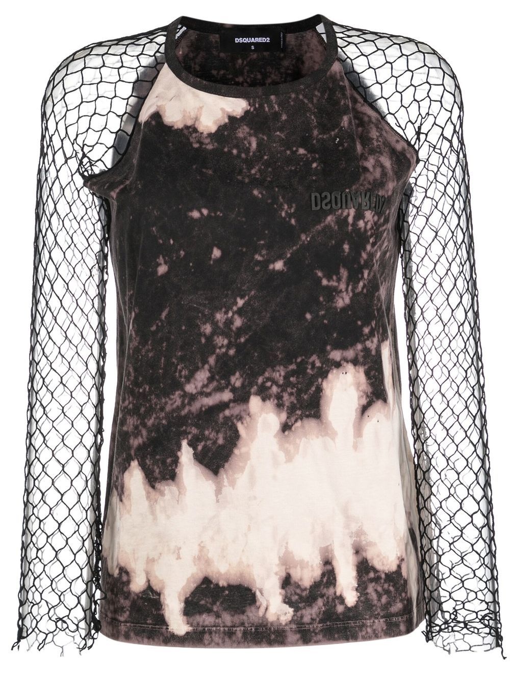 abstract pattern mesh sleeve top - 1