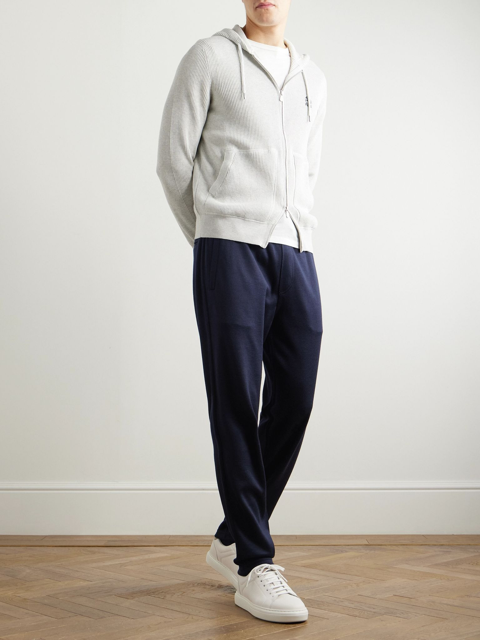 Tapered Cashmere-Blend Jersey Sweatpants Navy - 2