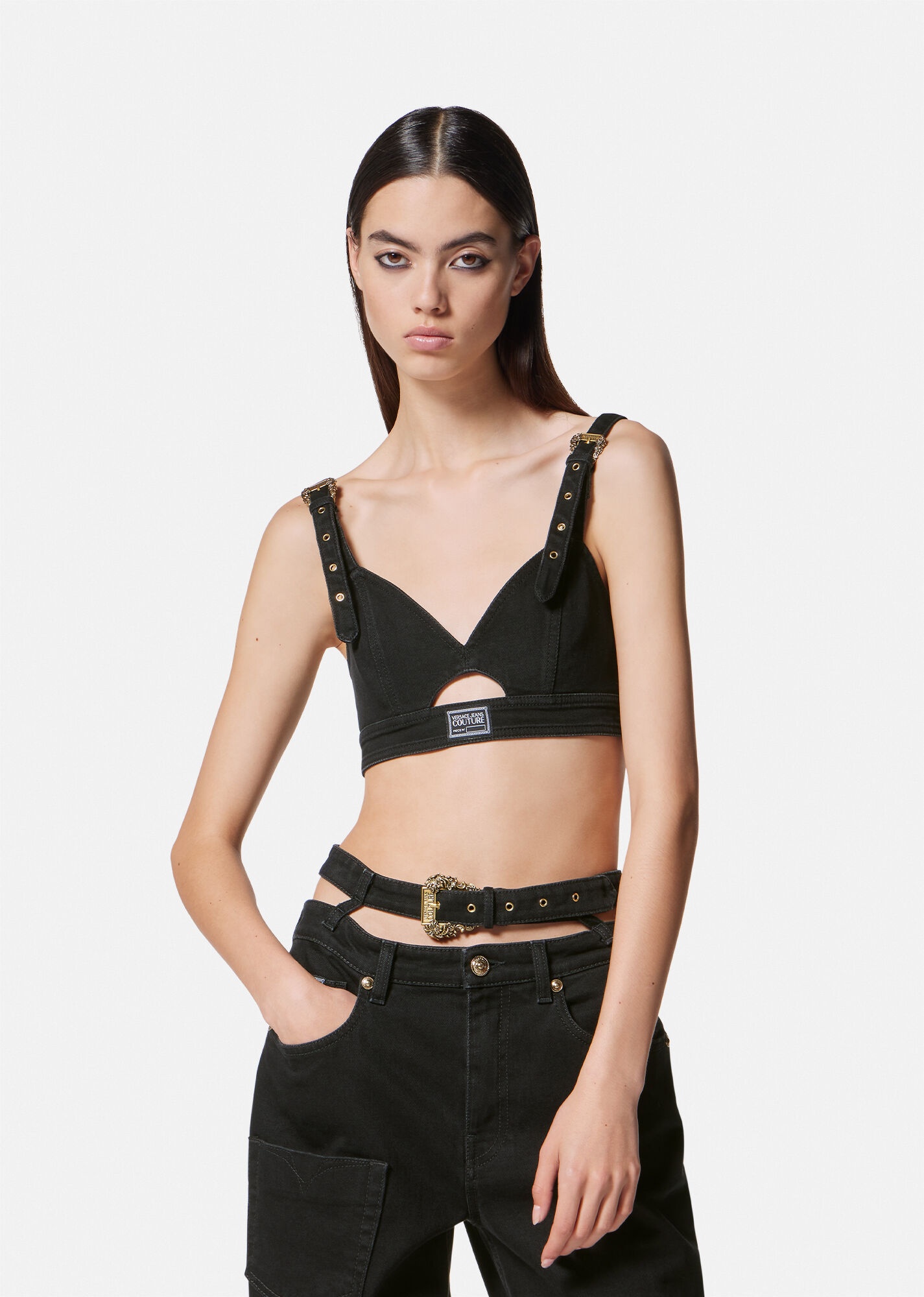 Baroque Buckle Denim Crop Top - 3