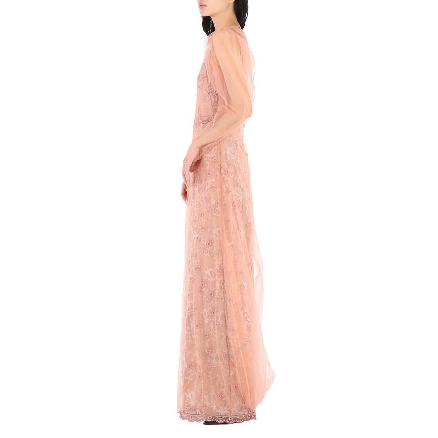 Burberry Floral-embroidered Puff-sleeve Dress In Dusty Pink - 5