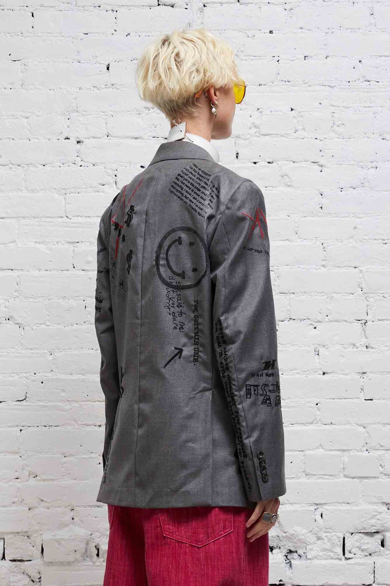 EMBROIDERED SPORT BLAZER - GREY - 4