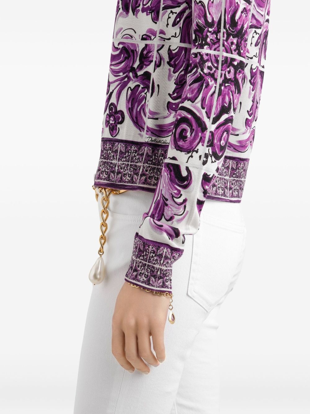 Majolica-print silk cardigan - 4