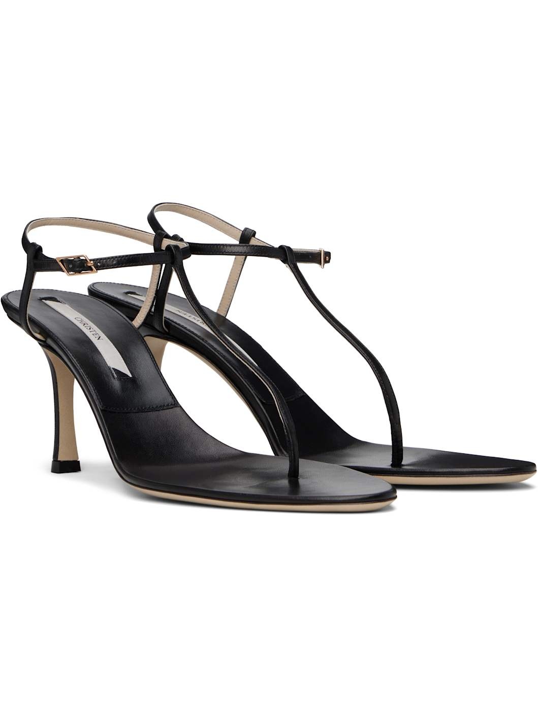 Black 75mm Mono Strap Heeled Sandals - 4
